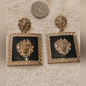 Majestic Gold and Black Lion Earrings